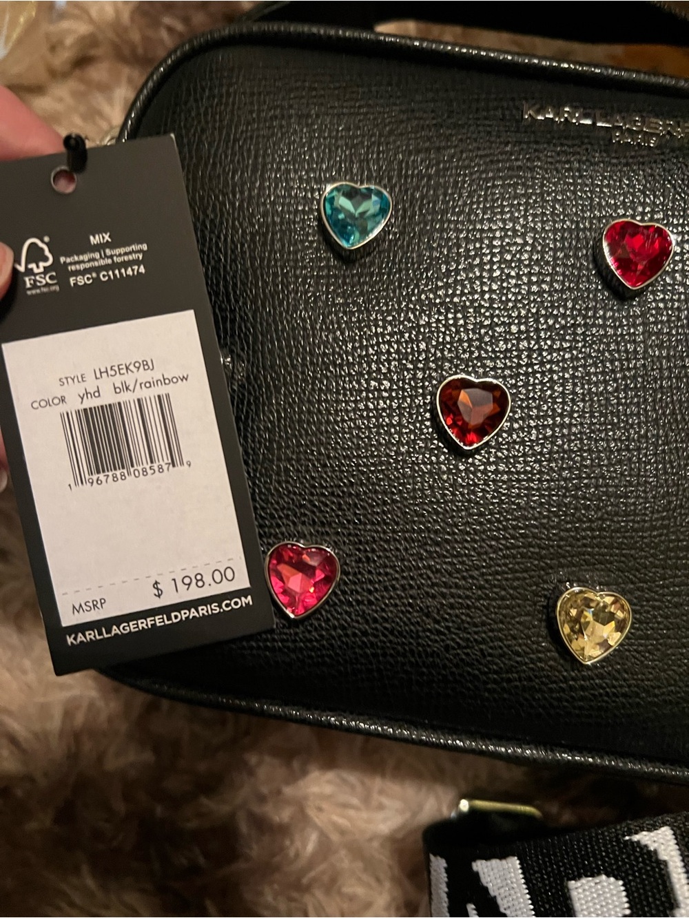 Karl Lagerfeld Black Crossbody Bag with Multicolor Heart Gems - Picture 2 of 2